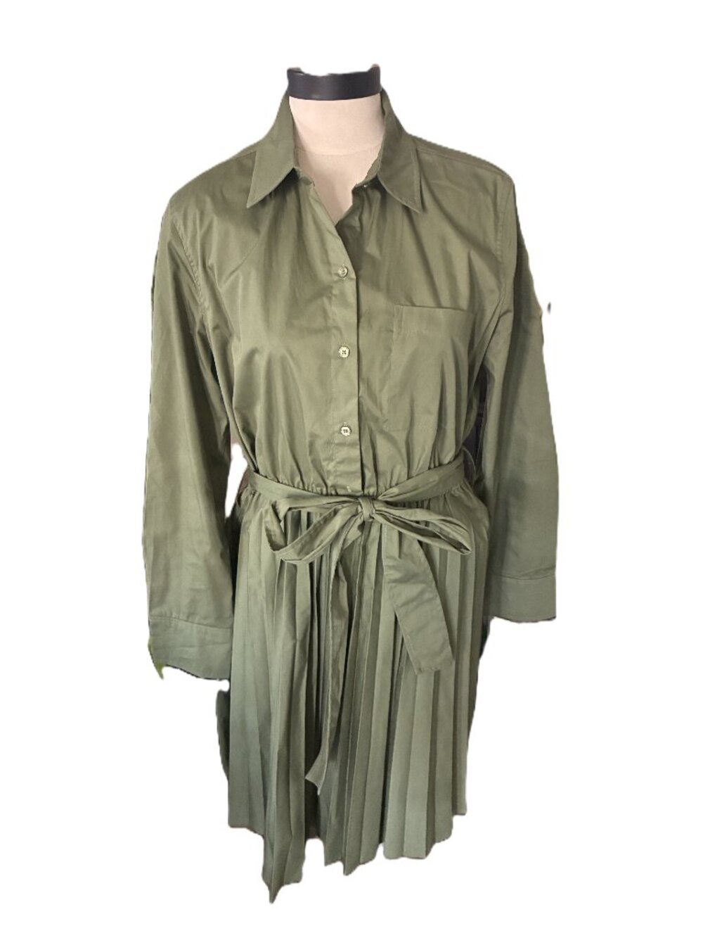 FREE ASSEMBLY Green Pleated Shirt Dress sz M